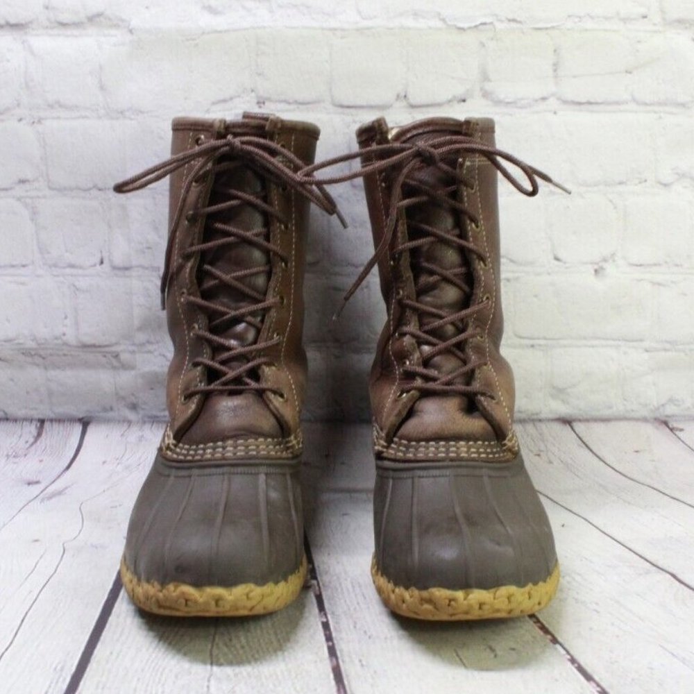 LL Bean 10" Shearling Lined Brown Leather Waterproof Duck Boots M 8 L 10 Narrow - Picture 4 of 9
